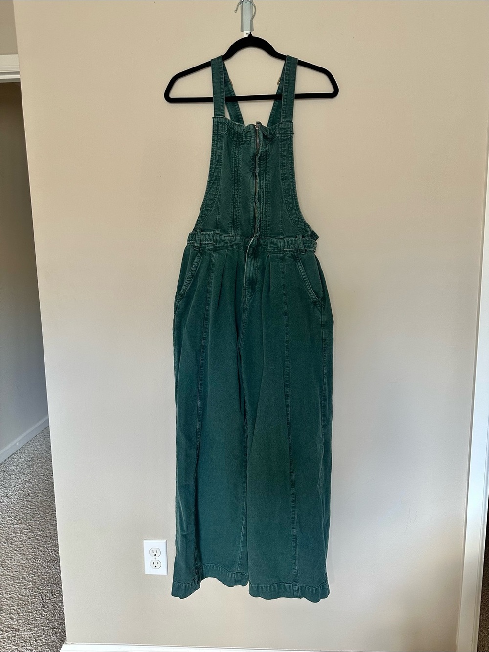 Free People Teal Green Cotton/Linen Jumpsuit Overalls